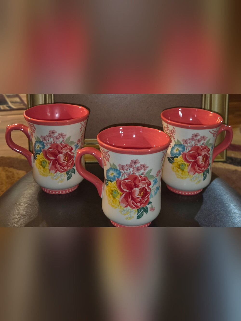 Pioneer Woman Floral Fancy Flourish 5"H Tall Mugs Cups Set of 3